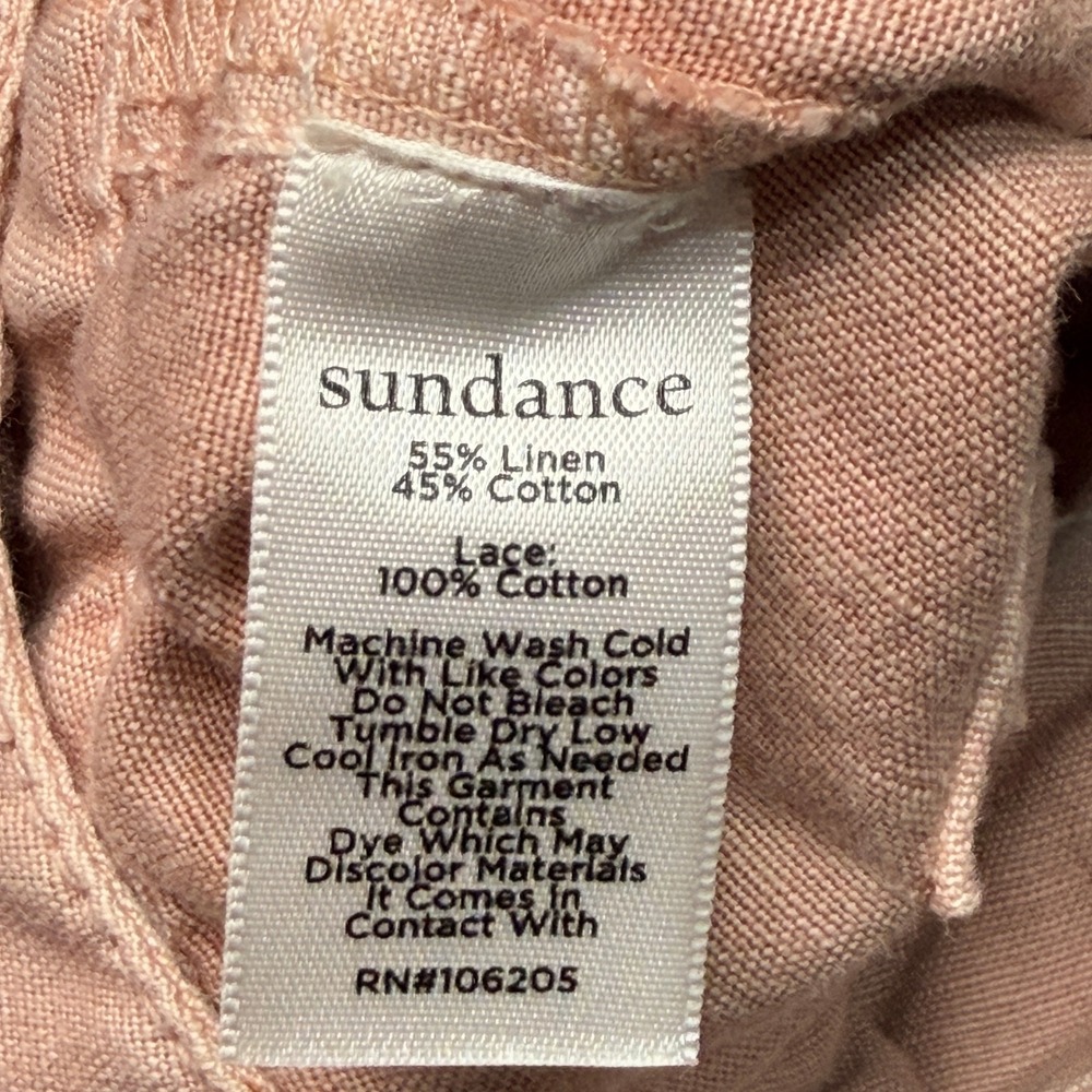 Sundance Linen Cotton Pants Womens 8 Pink Lace Trim Cropped Tapered Boho Patch - Picture 4 of 9